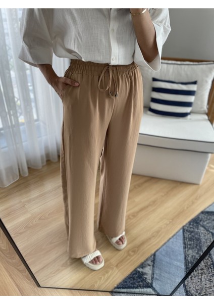 Camel Krep Saten Pantolon L