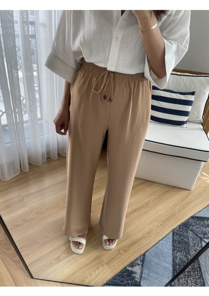Camel Krep Saten Pantolon L