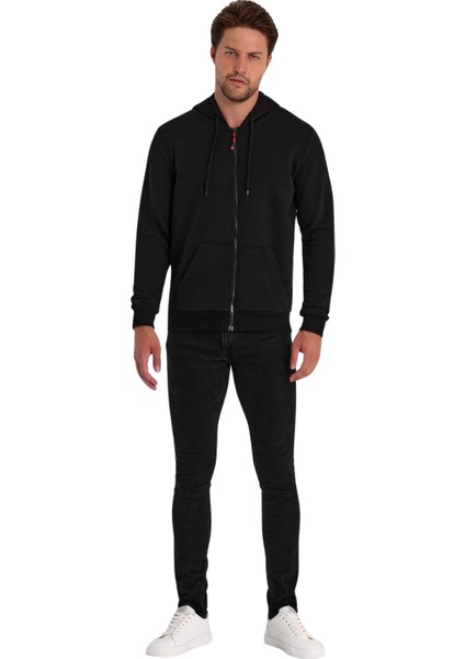 Erkek Fermuarlı Kapşonlu Kanguru Cepli Sweat