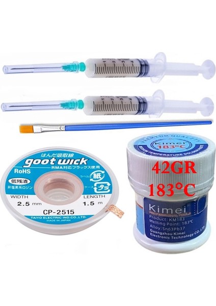 Sıvı Lehim Solder Paste 42 gr Kimei 183C Uyumlu Lehim Emme Temizleme Teli 2,5 mm 5/1 Arada