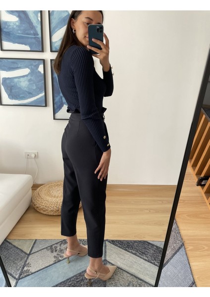 Lacivert Premium Yüksek Bel Pantolon M