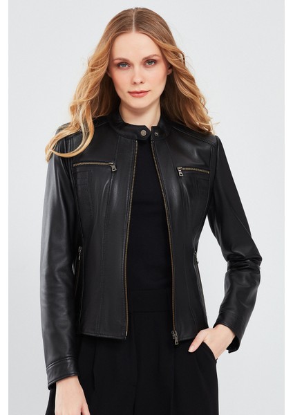 Marlyn Kadın Siyah Kısa Deri Ceket 23WGE51331M