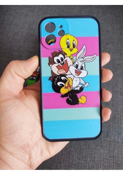 Apple iPhone 12 Uyumlu Kamera Korumalı Looney Tunes Tasarım Tuşları Renkli Telefon Boyun Askılı Set Kılıf fiyatları