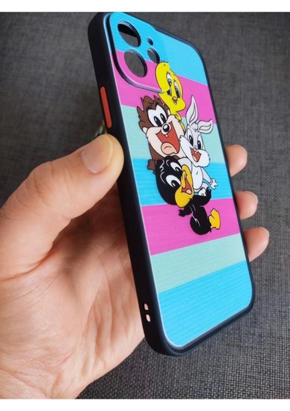 Apple iPhone 12 Uyumlu Kamera Korumalı Looney Tunes Tasarım Tuşları Renkli Telefon Boyun Askılı Set Kılıf modelleri