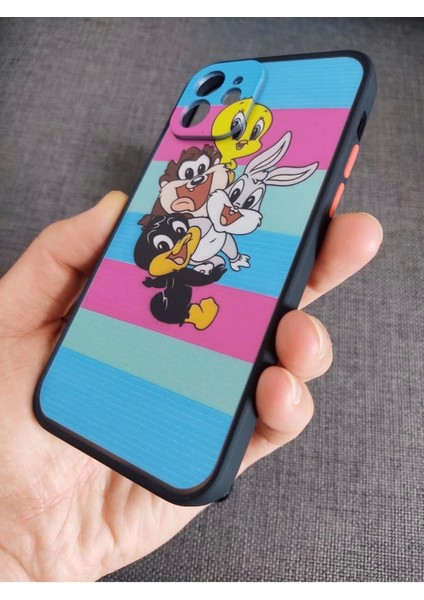 Apple iPhone 12 Uyumlu Kamera Korumalı Looney Tunes Tasarım Tuşları Renkli Telefon Boyun Askılı Set Kılıf fırsatları