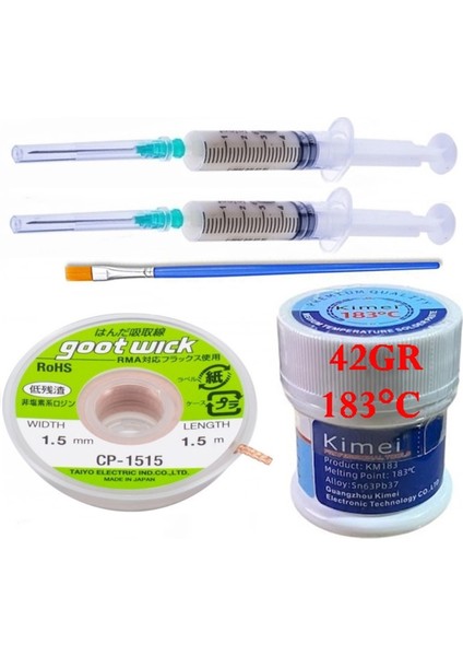 Sıvı Lehim Solder Paste 42 gr Kimei 183C Uyumlu Lehim Emme Temizleme Teli 1,5 mm 5/1 Arada