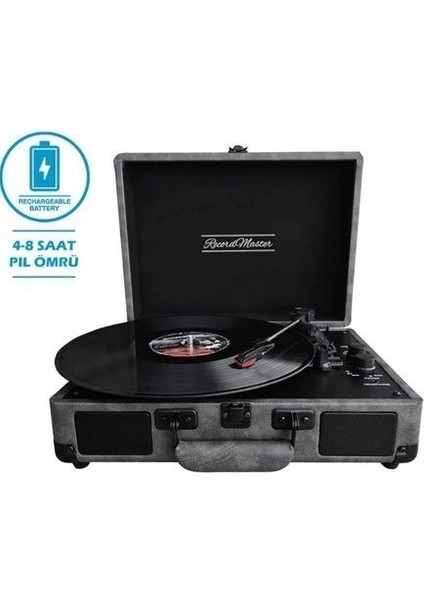 Record Master *ücretsiz Kargo Record Master ST14012 Gri-Siyah Retro Pikap Bluetooth ve Şarj Özellikli Özel Dış Kaplama Retro Pikap 33, 45, 78 Devir