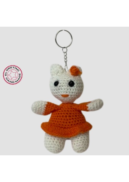 El Yapımı Amigurumi Sevimli Ayı Anahtarlık - Turuncu