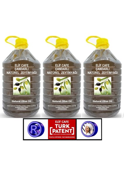 Elif Cafe Çandarlı Natural Zeytinyağı 5 lt Pet Şişe zeytinyağı 5 litre 3 adet