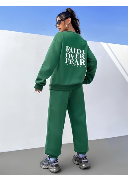 Kadın Oversize Faıth Over Sırt Baskılı Sweatshirt Eşofman Takımı