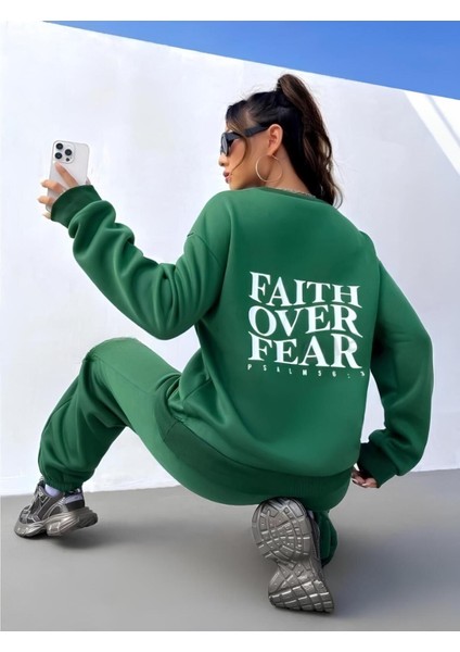 Kadın Oversize Faıth Over Sırt Baskılı Sweatshirt Eşofman Takımı