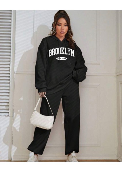 Kadın Brooklyn Newyork Baskılı Oversize Polar Eşofman Takımı