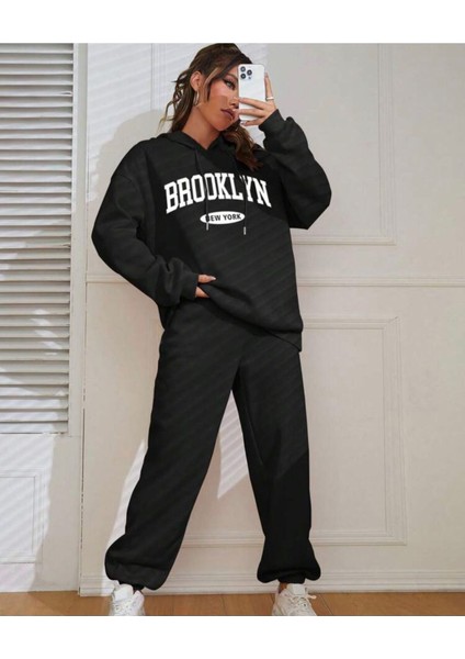 Kadın Brooklyn Newyork Baskılı Oversize Polar Eşofman Takımı