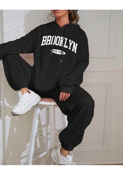 Kadın Brooklyn Newyork Baskılı Oversize Polar Eşofman Takımı