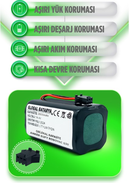 Anker Eufy Robovac G30 Uyumlu Akıllı Robot Süpürge Bataryası 14.4v 2600mAh Pil Li-ion (Orijinal Kapasite)