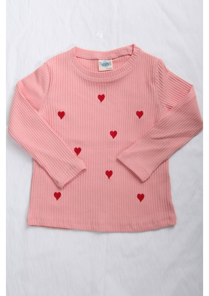 Pamuklu Minik Kalp Nakışlı Kız Çocuk Sweatshirt Somon fırsatları