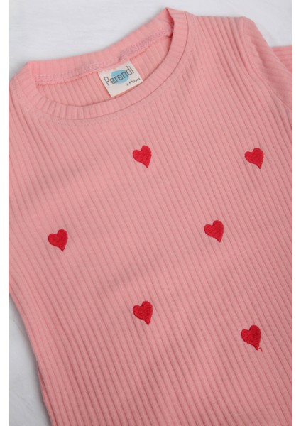 Pamuklu Minik Kalp Nakışlı Kız Çocuk Sweatshirt Somon indirimleri