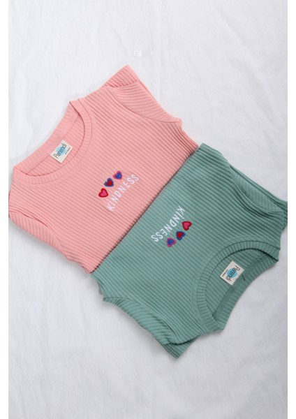 Pamuklu Kindness ve Kalp Nakışlı Kız Çocuk Sweatshirt Somon indirimleri