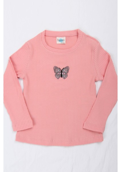Pamuklu Kelebek Nakışlı Kız Çocuk Sweatshirt Somon fiyatları