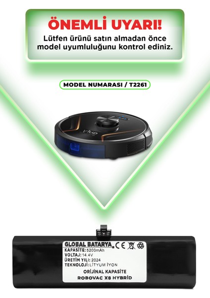 Anker Eufy Robovac X8 Hybrid Akıllı Robot Süpürge Bataryası 14.4v 5200mAh Pil Li-ion (Orijinal Kapasite)