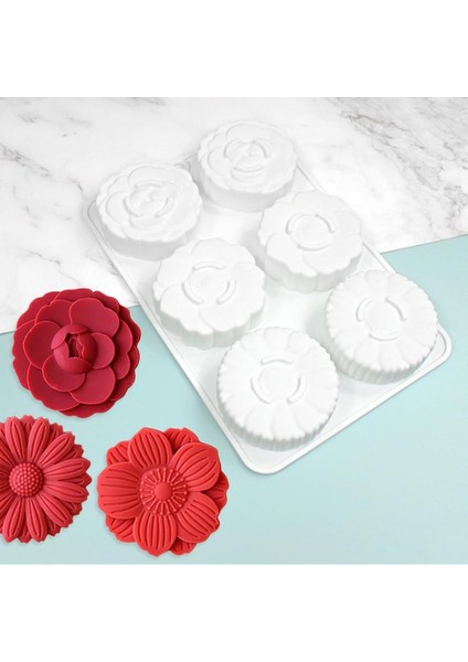 Çiçek Desenli Mooncake Kek Silikon Çikolata Sabun Kek Kalıbı