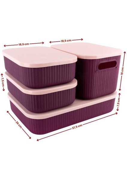 Çok Amaçlı Dolap Içi Düzenleyici Kapaklı Saklama Kutusu Takı, Makyaj, Banyo ve Mutfak Düzenleyici 4'lü Set Mor (3,2lt 6,2lt 6,8lt) fırsatları