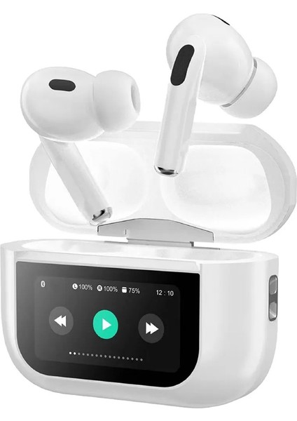 Dokunmatik LED Ekranlı Kablosuz Bluetooth Kulak Içi Kulaklık Anc Gürültü Önleyici Touch Screen Pro Ios ile Uyumlu & Android ile Uyumlu Beyaz (A9PROANC)
