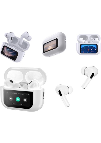 Dokunmatik LED Ekranlı Kablosuz Bluetooth Kulak Içi Kulaklık Anc Gürültü Önleyici Touch Screen Pro Ios ile Uyumlu & Android ile Uyumlu Beyaz (A9PROANC)