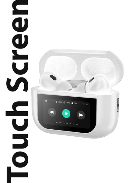 Dokunmatik LED Ekranlı Kablosuz Bluetooth Kulak Içi Kulaklık Anc Gürültü Önleyici Touch Screen Pro Ios ile Uyumlu & Android ile Uyumlu Beyaz (A9PROANC)
