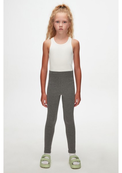 Koyu Gri Basic Kız Çocuk Kışlık Tayt