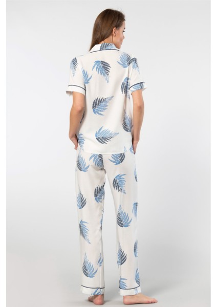 Kadın 3604/EKRU Desenli Kısa Kol Dokuma Pijama Takımı fırsatları