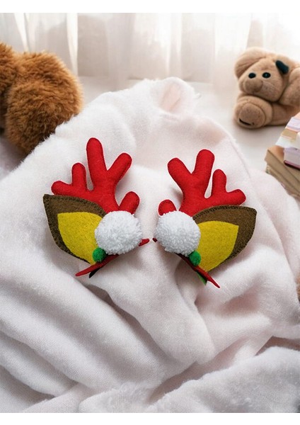 Yeni Yıl Yılbaşı Geyiği Sevimli Geyik Boynuzları Pensli Toka Seti Yetişkin Çocuk Tokası