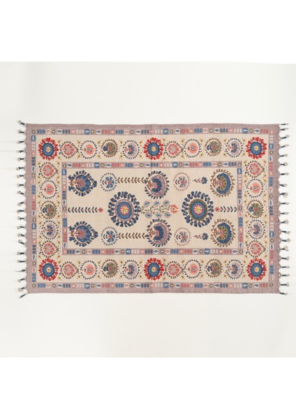 Palrı Nakışlı %100 Pamuk Kilim 120X180 cm Krem