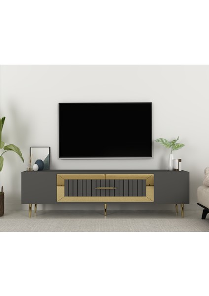 DEKOLP3CT Tv Sehpası Antrasit-Altın