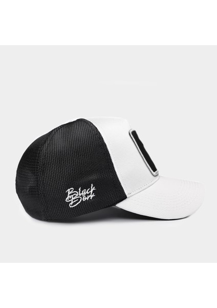 Blackbörk V1 Trucker Aslan - 9sb Kod Logolu Unisex Beyaz-Siyah Şapka (Cap)