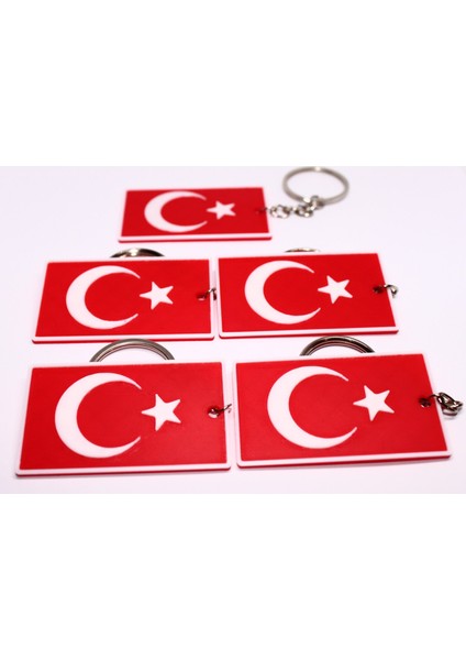 Türk Bayrağı Anahtarlık, Kabartmalı Tek Yönlü Yüzey 5 Adet