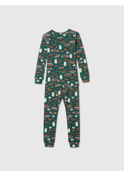 Bebek Koyu Yeşil %100 Organik Pamuk Desenli Pijama Takımı