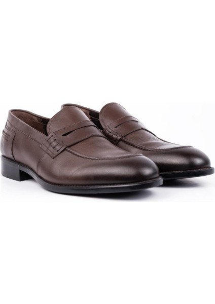 Koyu Kahverengi %100 Deri Analin Bağcıksız Classic Ayakkabı 1033245167