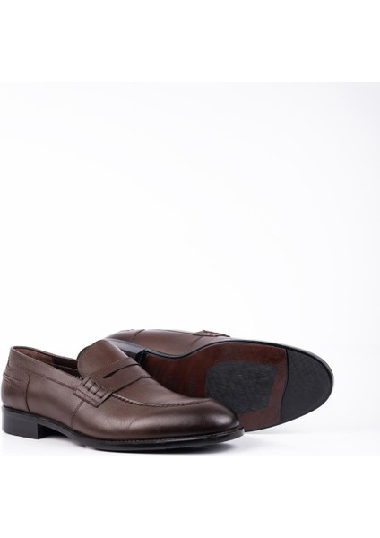 Koyu Kahverengi %100 Deri Analin Bağcıksız Classic Ayakkabı 1033245167