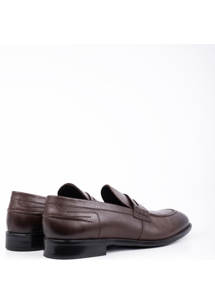 Koyu Kahverengi %100 Deri Analin Bağcıksız Classic Ayakkabı 1033245167