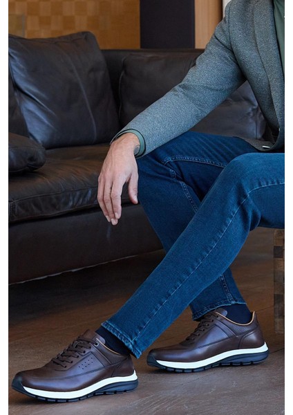 Koyu Kahverengi %100 Deri Analin Bağcıklı Casual Ayakkabı 1033245161