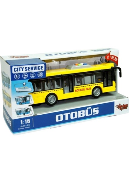 Oyuncak Otobüs Sürtmeli Sesli Işıklı Tek Katlı Otobüs 1:16 27 cm Sarı
