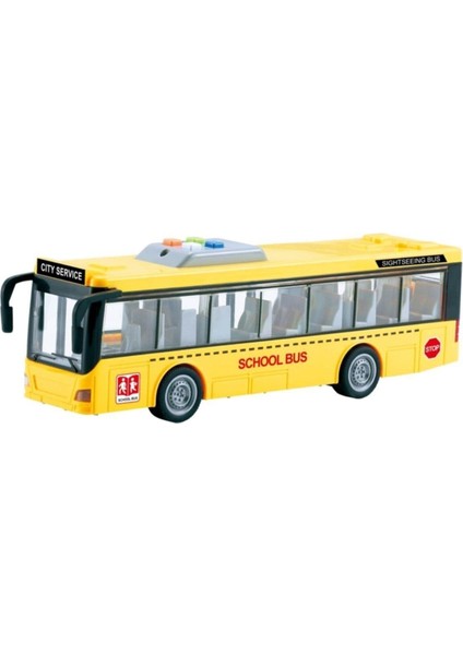 Oyuncak Otobüs Sürtmeli Sesli Işıklı Tek Katlı Otobüs 1:16 27 cm Sarı