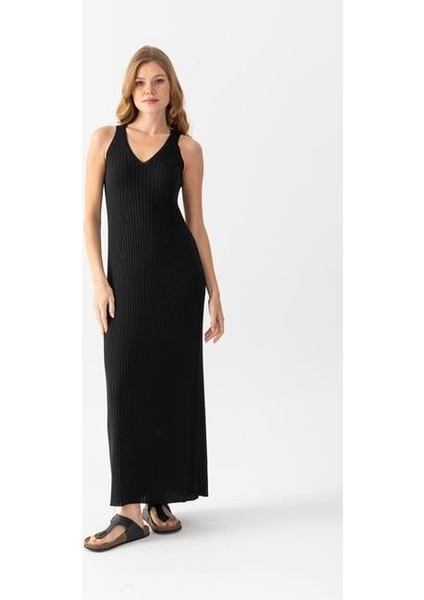 V Yaka Kolsuz Triko Elbise 171610