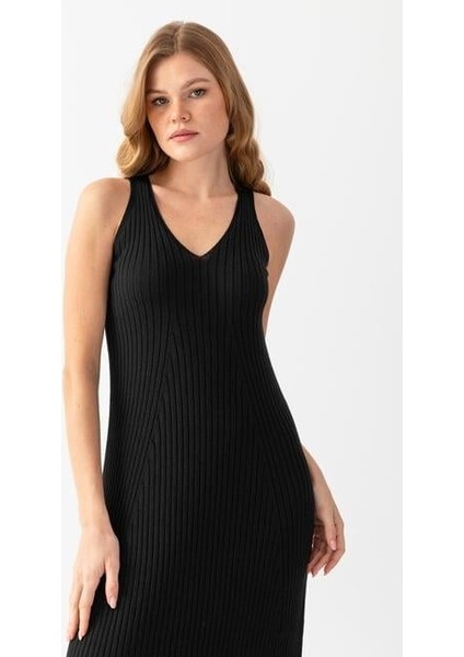 V Yaka Kolsuz Triko Elbise 171610 indirimleri