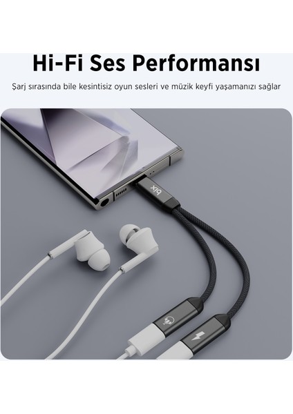 Adp-13 Type-C To Çift Type-C Kulaklık ve 15W Hızlı Şarj Dönüştürücü Samsung Xiaomi iPhone Uyumlu