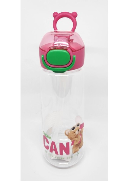 DL 24628 620 ml Can Pipetli Tritan Pembe Şeffaf Matara Taşıma Aparatlı