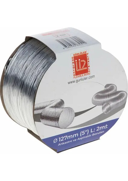 Marka Aspiratör ve Davlumbaz Borusu Telli Esnek Alimünyum 127MM*2MT