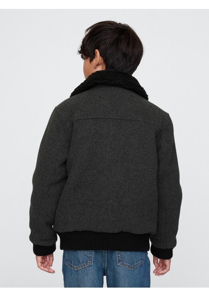 Erkek Çocuk Siyah Yün Karışımlı Wool Bomber Ceket