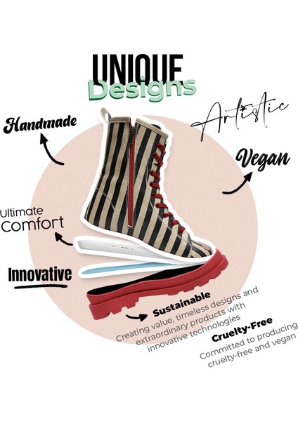 Kadın Vegan Deri Çok Renkli Fermuarlı Uzun Bot - Let's Find a Place to Get Lost Tasarım